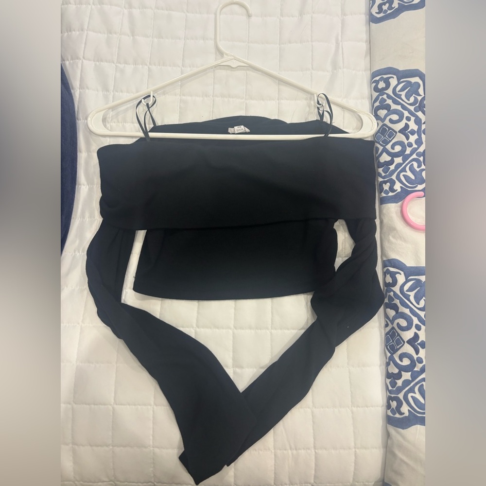 Garage Classic Black Knit Off The Shoulder Crop Top